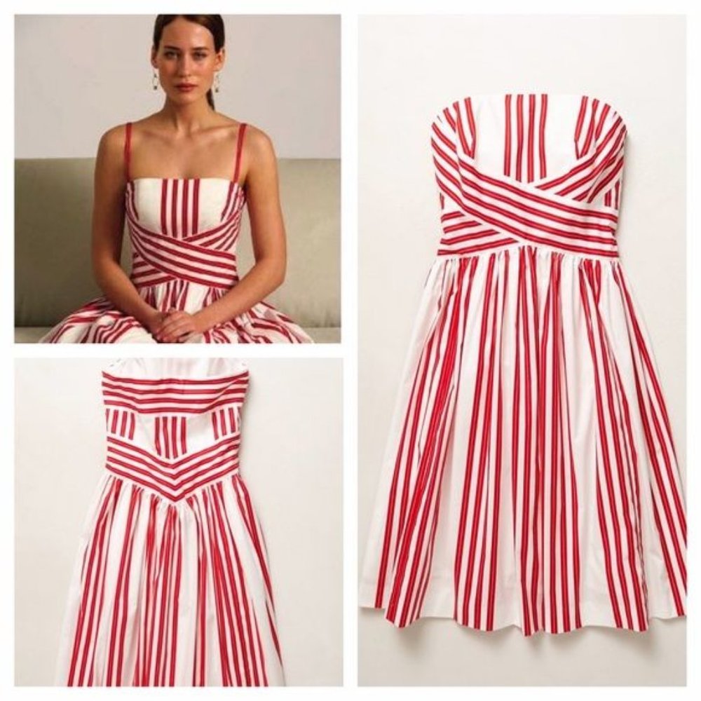 Anthropologie Maeve Red & White Striped A-Line Dress | Sz 4